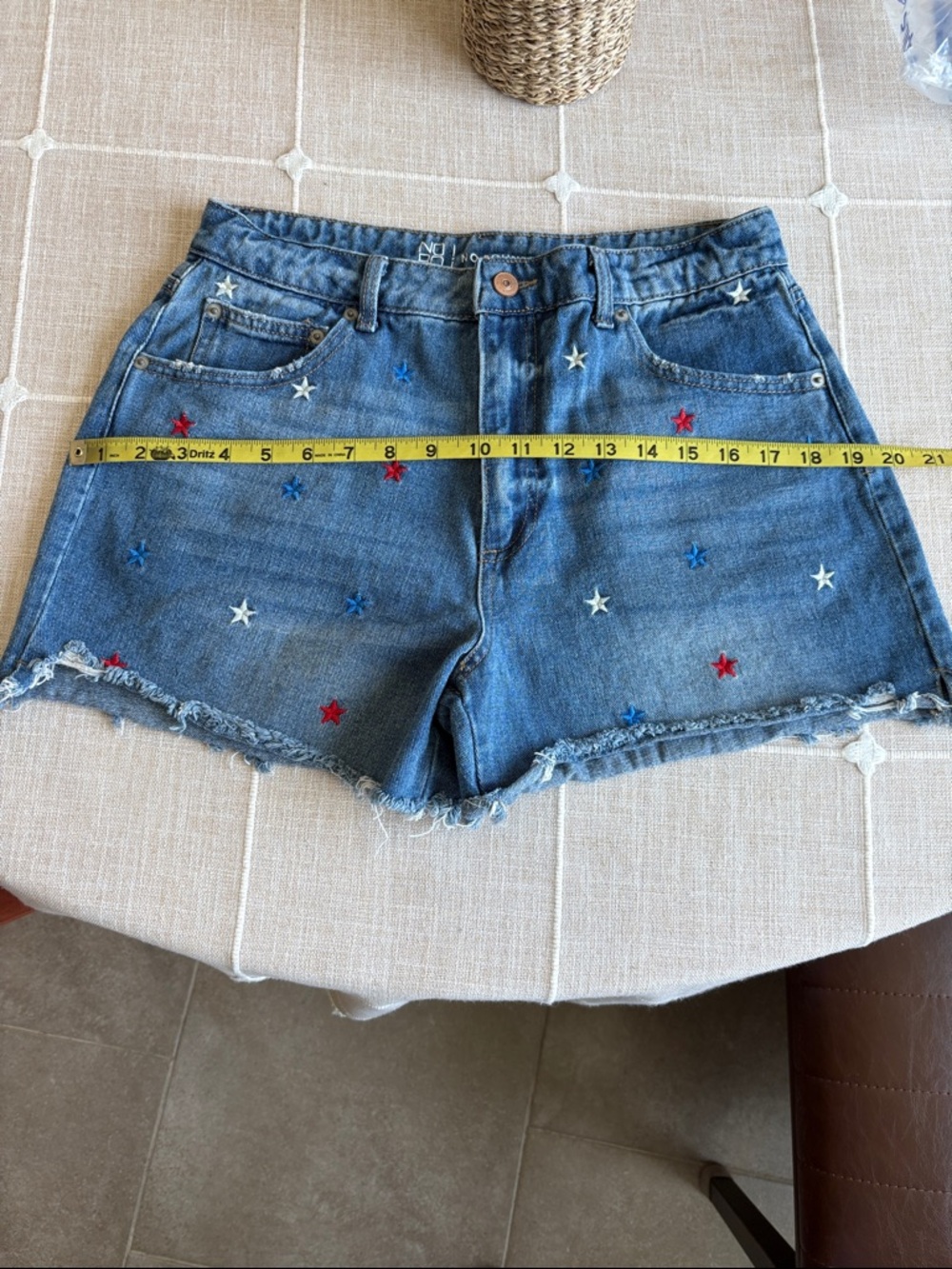 No Boundaries Blue Denim Shorts with Red, White & Blue Star Embroidery - Picture 6 of 9